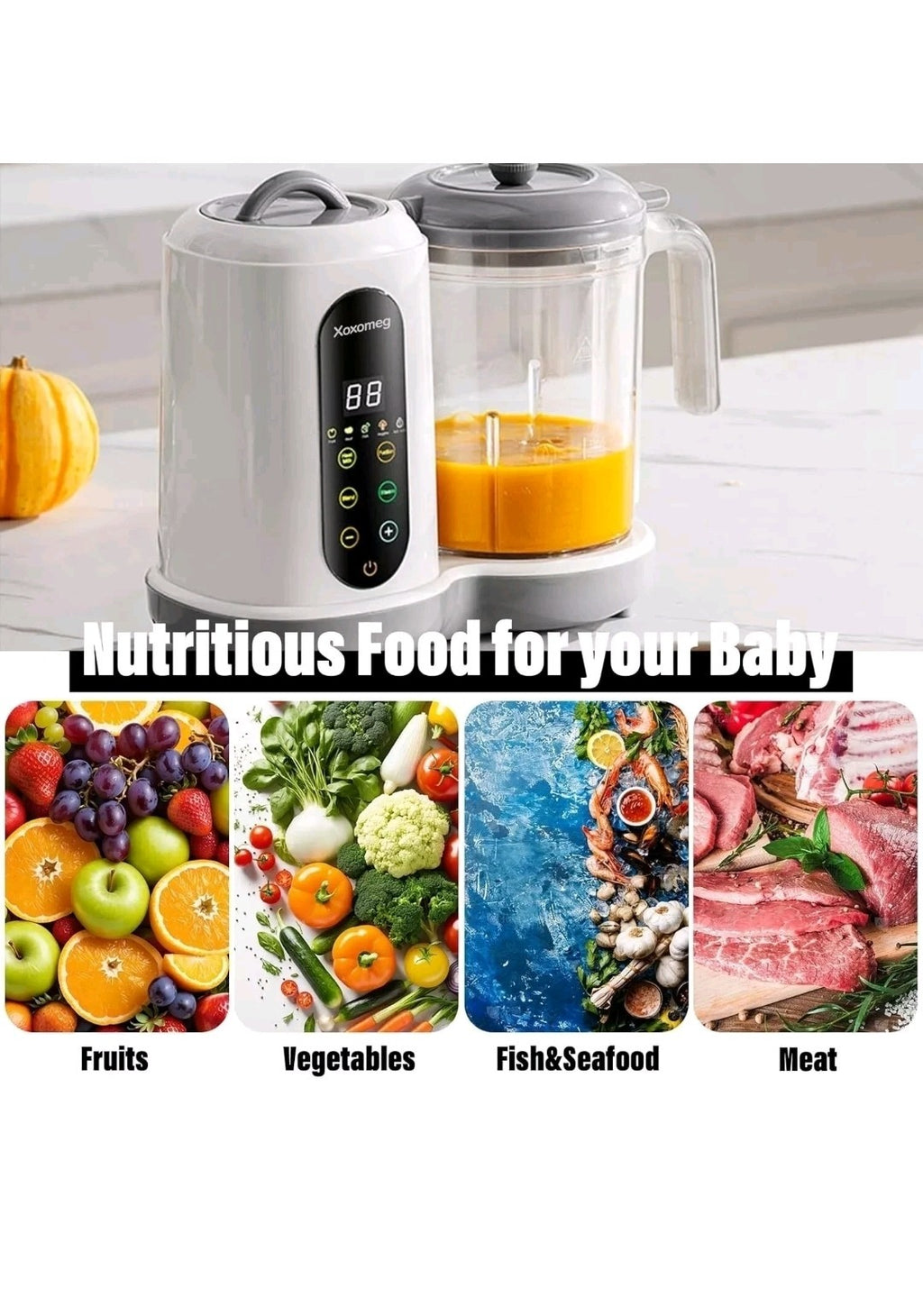 Baby Food Maker With Steamer Blender Auto Clean LED Touch Panel UK