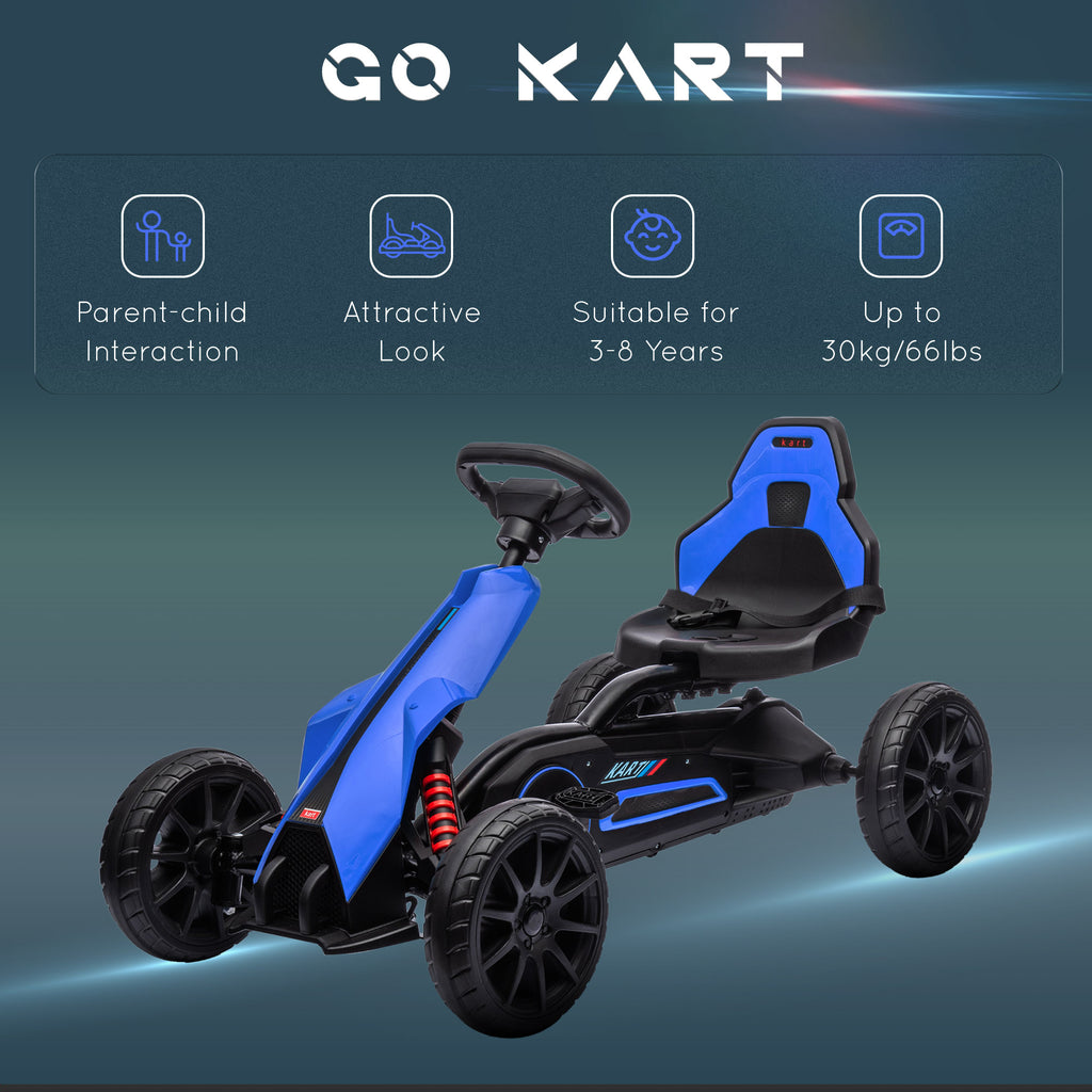 Kids Pedal Go Kart W/ Adjustable Seat, Swing Axle, Blue