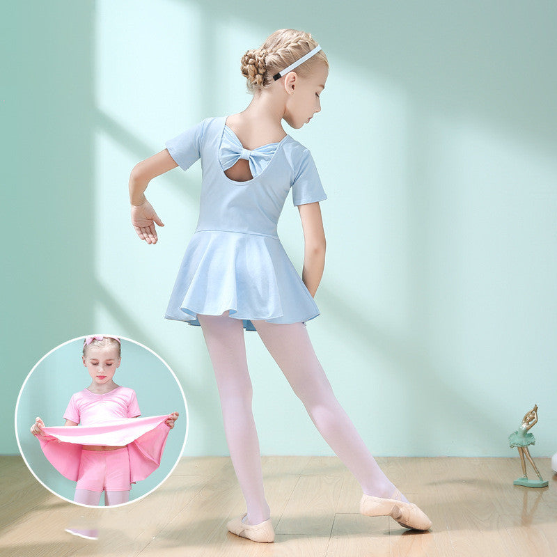 Children Dance Clothing Summer Short-sleeved Girls Dance Skirt Children Exercise Clothing Ballet Dance Dress