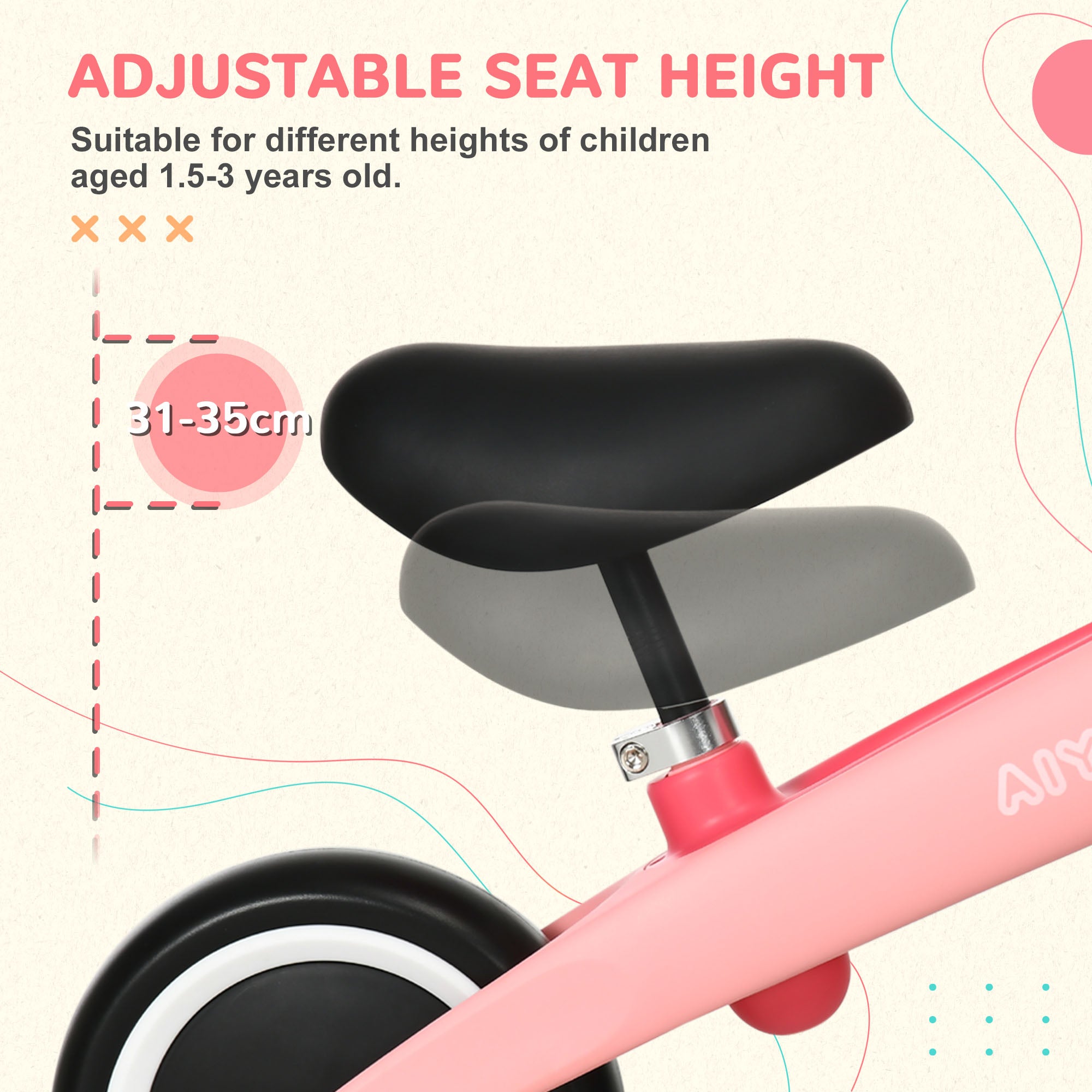 Baby Balance Bike, With Adjustable Seat, For 1.5-3 Years - Pink