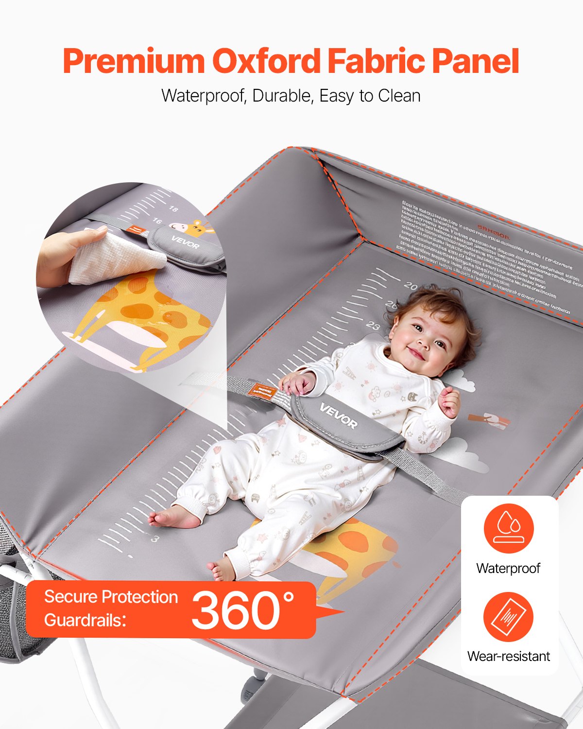 Foldable Baby Changing Diaper Station With Side Basket & Wheels Light Gray