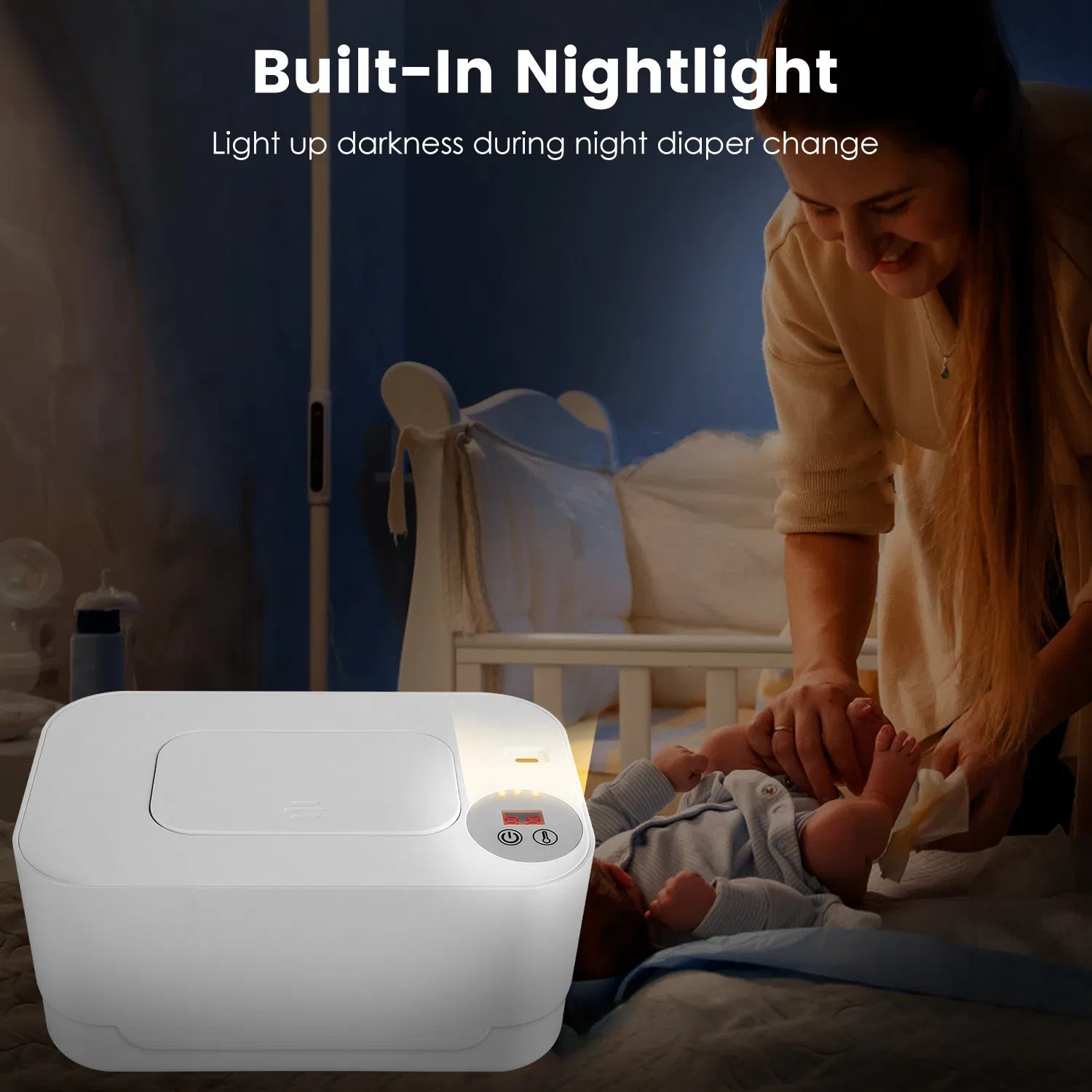 Baby Wipe Warmer With 3 Temperature Settings Type-C Powered Baby Wet Wipes Dispenser With Night Light Large Capacity Diaper Wipe Warmer For Baby GPCT5369