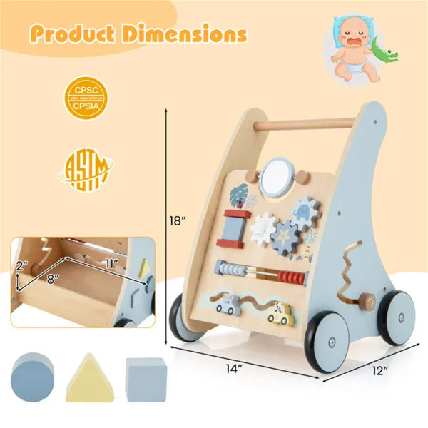Multi-Functional Baby Activity Walker, Anti-O-Leg Design Wooden Walker With Storage For Toddlers