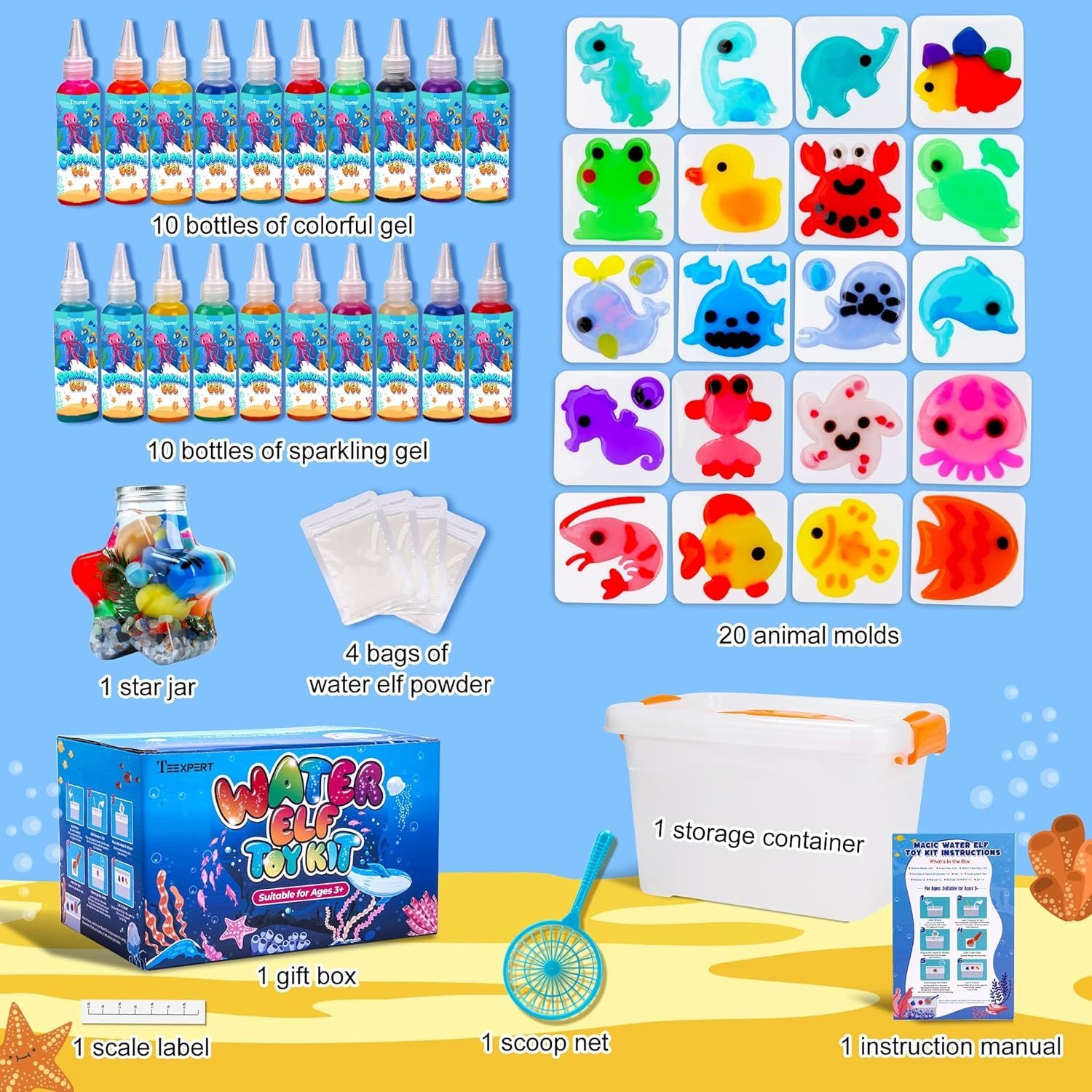 20 Amazing Gel Toys With 5 Molds - DIY Craft Kit For Soft Rubber Pets  - Birthday Party Gift For Children.