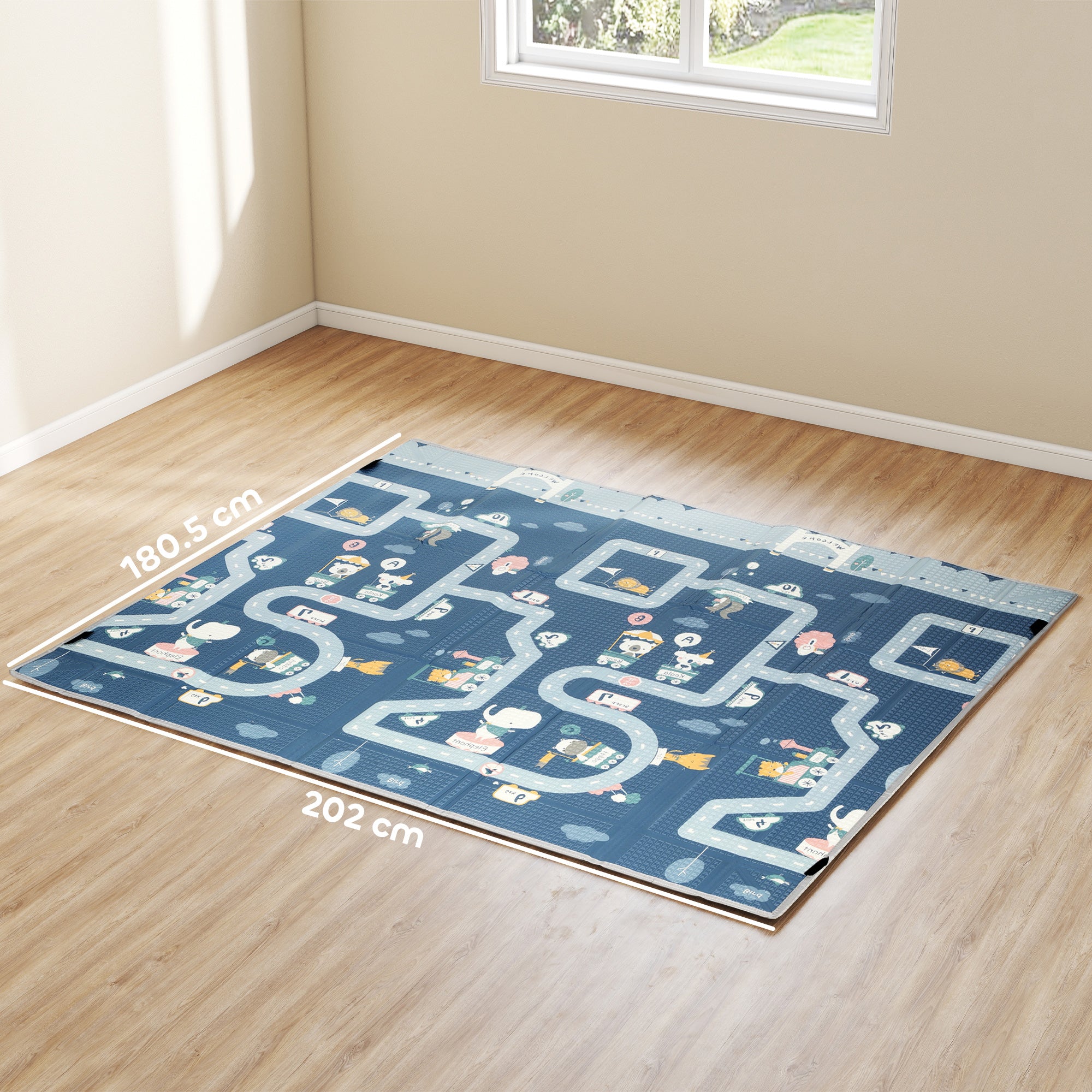 Foldable Baby Play Mat, Baby Playpen, Reversible Foam Playmat, Floor Mats For Toddlers, Traffic And Grey Diamond Theme