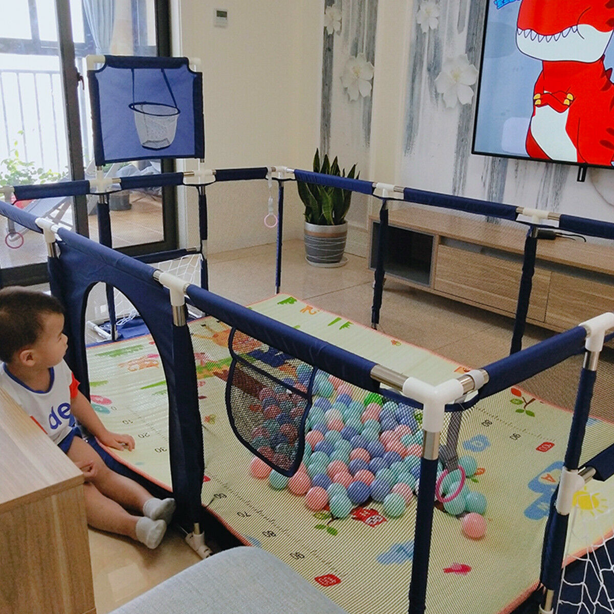 Baby Playpen Child Play Mat Kid Interactive Safety Gate Slide Fence Game Set